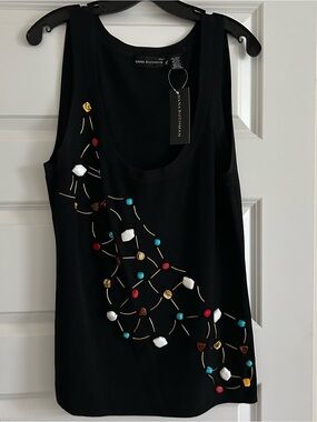 DANA BUCHMAN NWT Black Top with Colorful Beaded Stones. P2P is 18